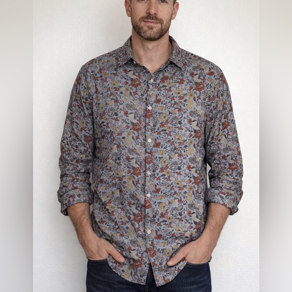 Joseph Abboud Patterned Shirt - Gray, Red, Yellow
